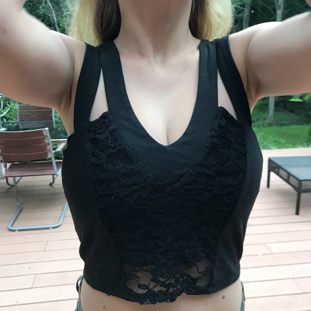 5 for $25 Black lace double strap crop top
